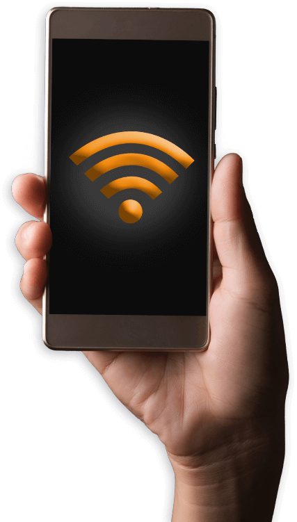 mano con cellulare e icona wifi
